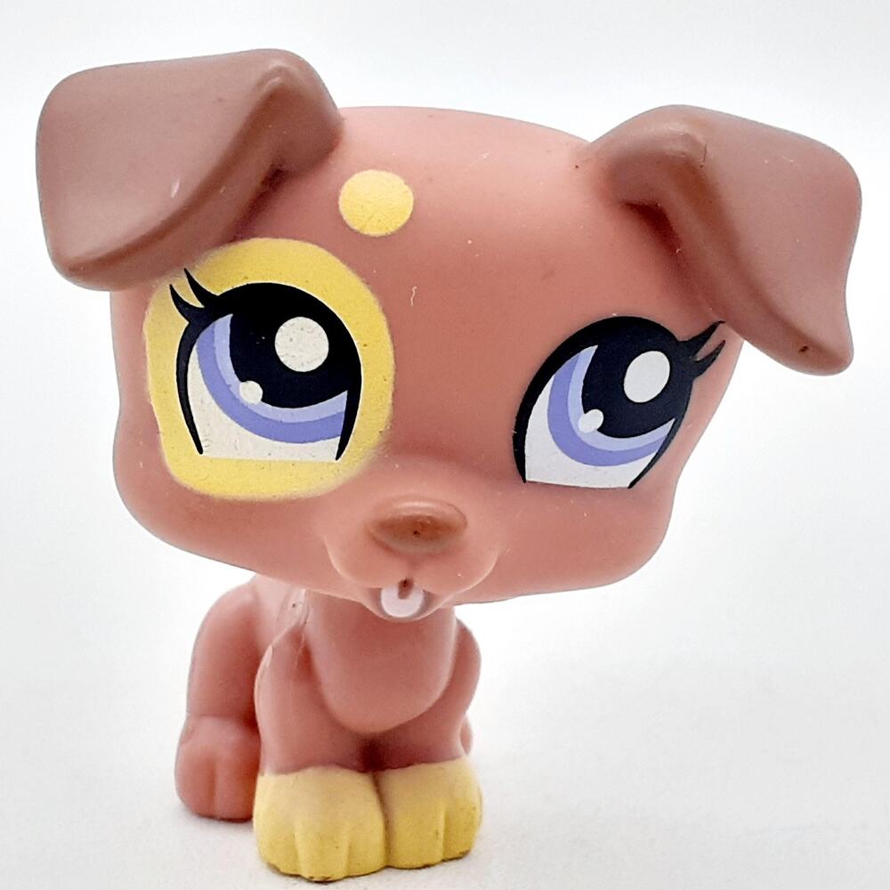Hasbro Littlest Pet Shop Brown Dog Mini Figure LPS Toy Yellow Paws Blue Eyes